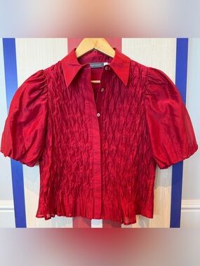 Mint Velvet Romantic Red Puff Sleeve Button-Front Blouse